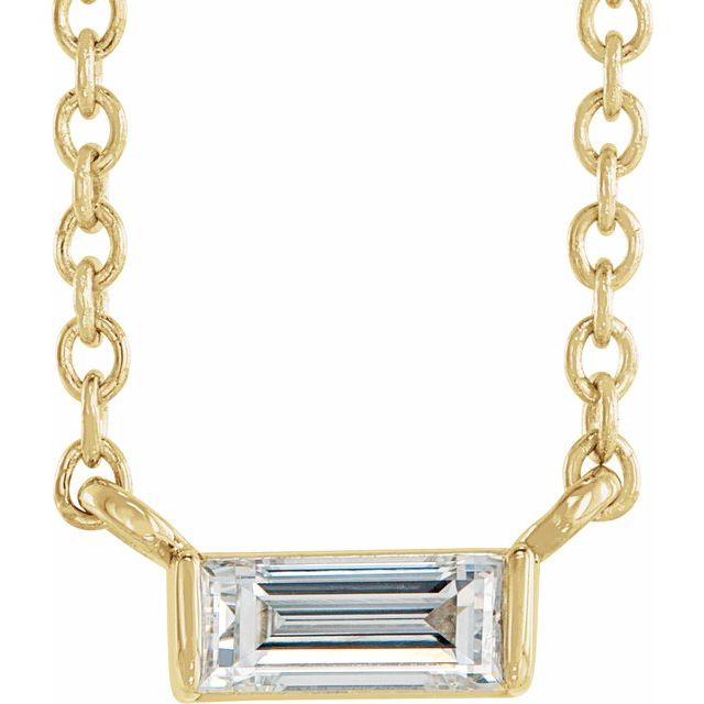 14K Yellow 1/8 CT Natural Diamond Solitaire 16-18' Necklace
