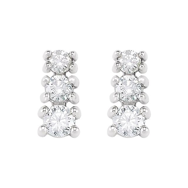 14K White 1/4 CTW Natural Diamond Three-Stone Earrings