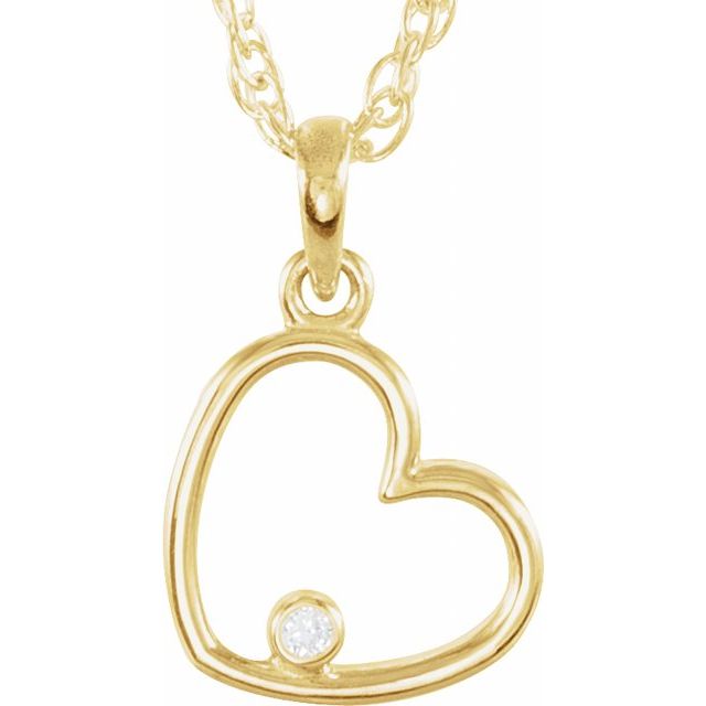 14K Yellow .015 CT Natural Diamond Heart 18' Necklace