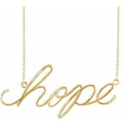 14K Yellow .08 CTW Natural Diamond 'Hope' Phrase 16 1/2” Necklace