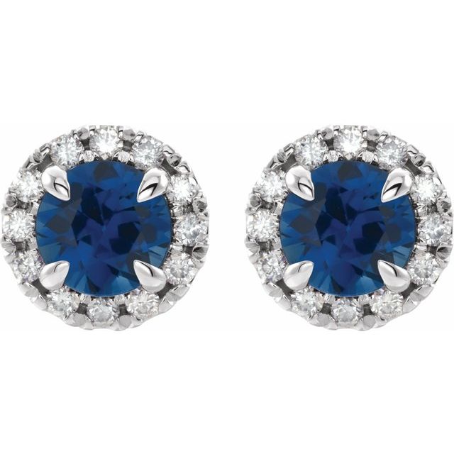 14K White 4 mm Natural Blue Sapphire & 1/5 CTW Natural Diamond Halo-Style Earrings