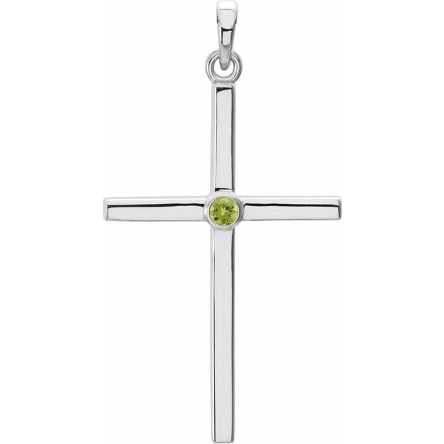 14k White Natural Peridot Cross Pendant