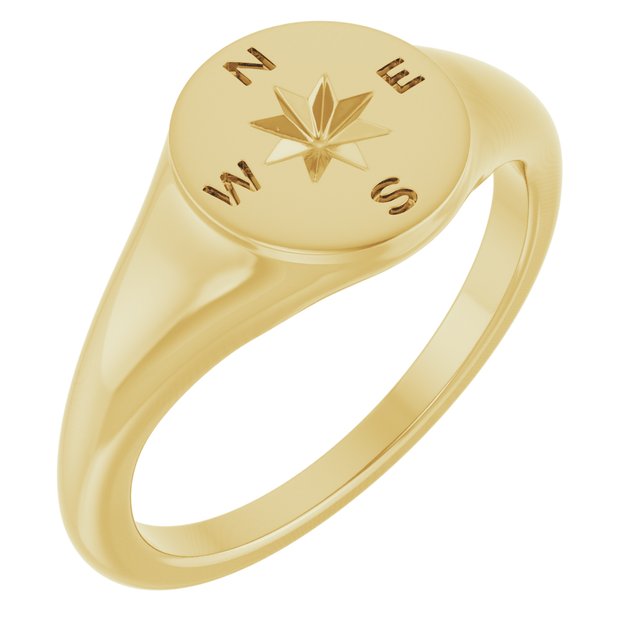 14K Yellow 9.3 mm Compass Signet Ring