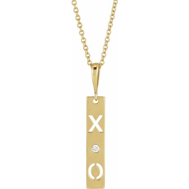 14K Yellow .0075 CT Natural Diamond XO Bar 16-18' Necklace