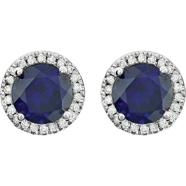 14K White Lab-Grown Blue Sapphire & 1/8 CTW Natural Diamond Earrings