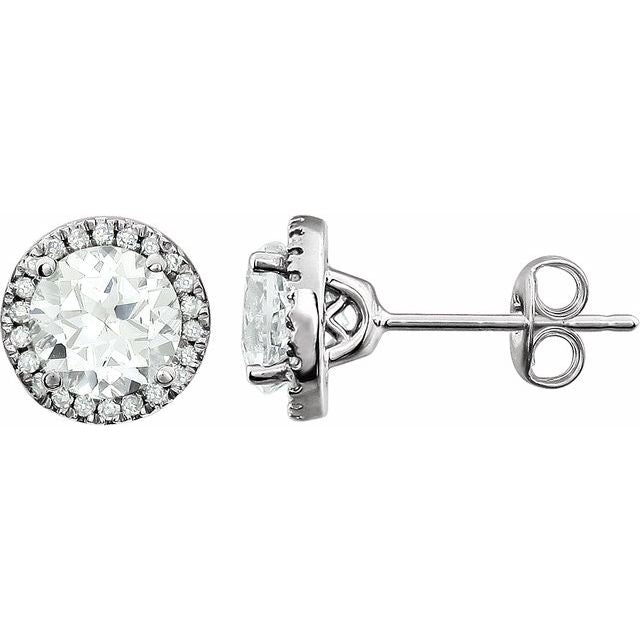14K White Lab-Grown White Sapphire & 1/8 CTW Natural Diamond Earrings