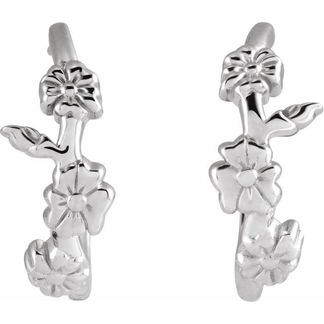 Sterling Silver Floral Hoop Earrings