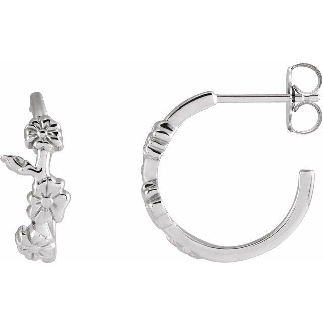 Sterling Silver Floral Hoop Earrings