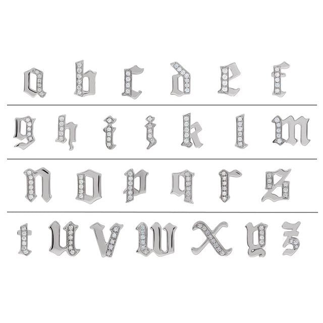 14K White .03 CTW Natural Diamond Gothic Initial R Earring