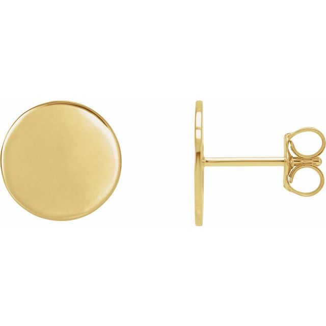 14K Yellow 10 mm Engravable Disc Earrings