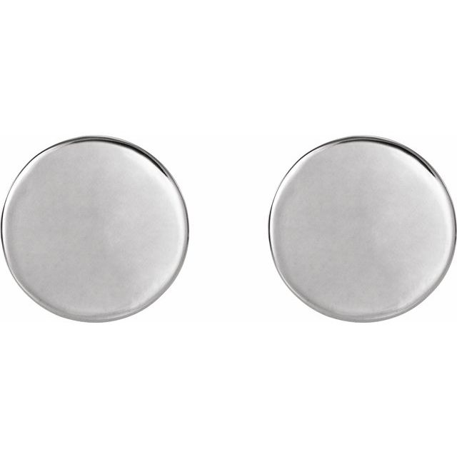 14K White 10 mm Engravable Disc Earrings