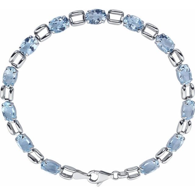 14K White 7x5 mm Oval Natural Sky Blue Topaz 7 1/4' Bracelet