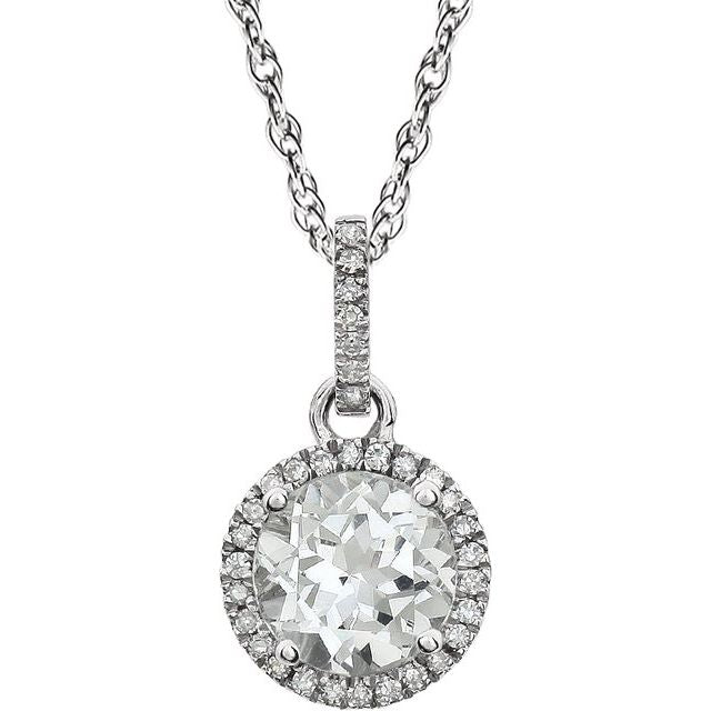 14K White Lab-Grown White Sapphire & 1/10 CTW Natural Diamond 18' Necklace