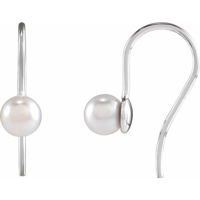 14K White Cultured White Akoya Pearl Wire Earrings