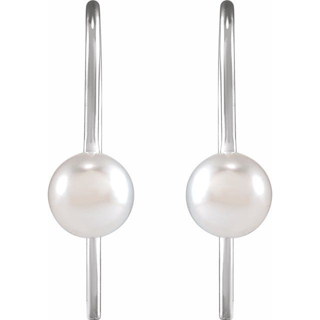 14K White Cultured White Akoya Pearl Wire Earrings