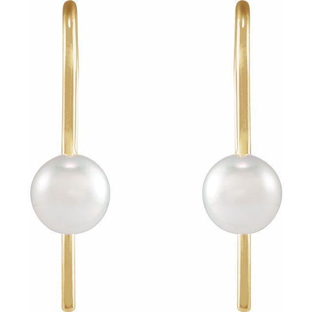 14K Yellow Cultured White Akoya Pearl Wire Earrings