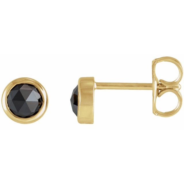 14K Yellow 1/2 CTW Rose-Cut Natural Black Diamond Bezel-Set Earrings