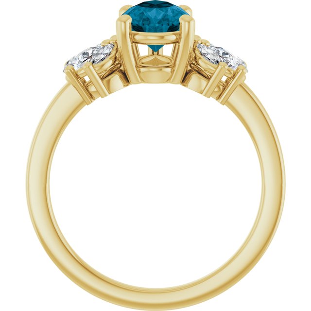 14K Yellow 9x6 mm Pear Natural London Blue Topaz & 1/2 CTW Lab-Grown Diamond Ring