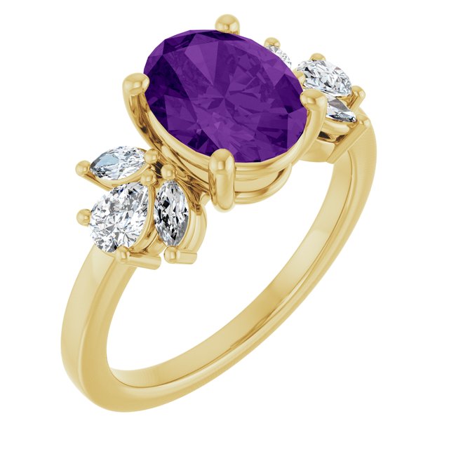 14K Yellow 9x7 mm Oval  Natural Amethyst & 1/2 CTW Lab-Grown Diamond Ring