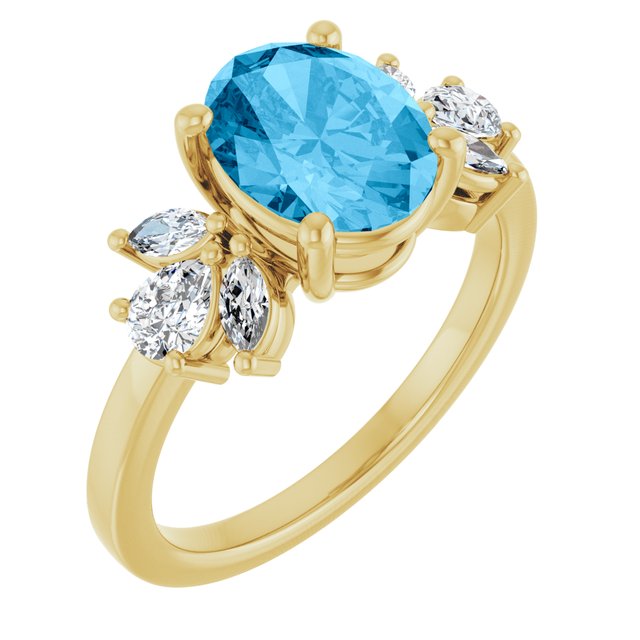 14K Yellow 9x7 mm Oval  Natural Swiss Blue Topaz & 1/2 CTW Lab-Grown Diamond Ring