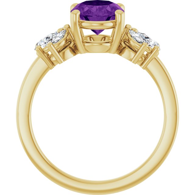 14K Yellow 9x7 mm Oval  Natural Amethyst & 1/2 CTW Lab-Grown Diamond Ring