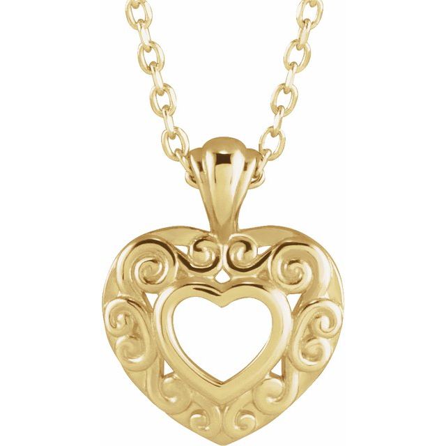 14K Yellow 12.9x10.1 mm Pierced Heart 16-18' Necklace