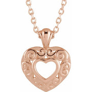14K Rose 12.9x10.1 mm Pierced Heart 16-18' Necklace