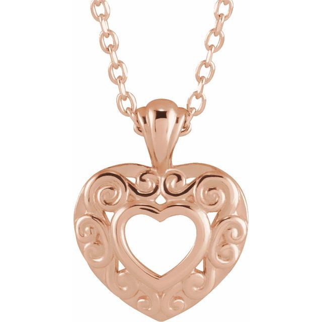 14K Rose 12.9x10.1 mm Pierced Heart 16-18' Necklace