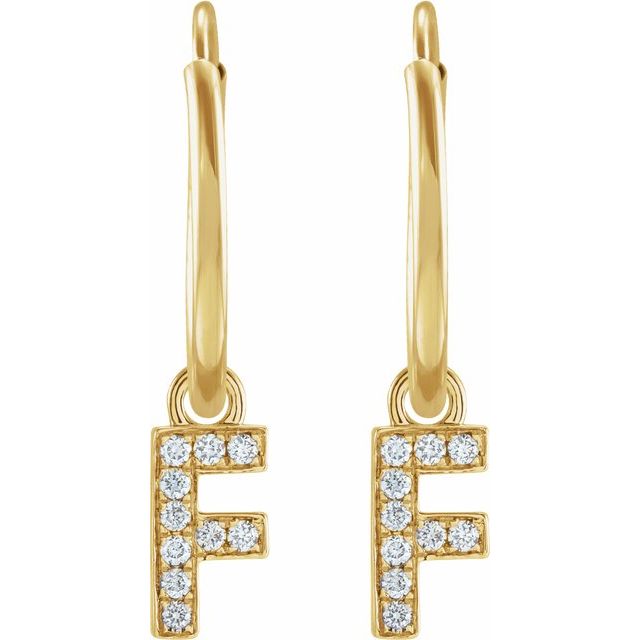 14K Yellow .04 CTW Natural Diamond Single Initial F Hoop Earring