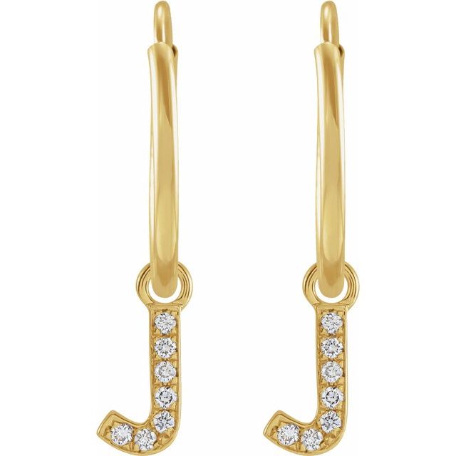 14K Yellow .025 CTW Natural Diamond Single Initial J Hoop Earring