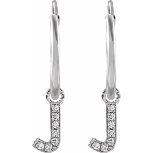 14K White .025 CTW Natural Diamond Single Initial J Hoop Earring
