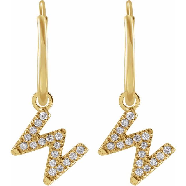 14K Yellow .06 CTW Natural Diamond Single Initial W Hoop Earring