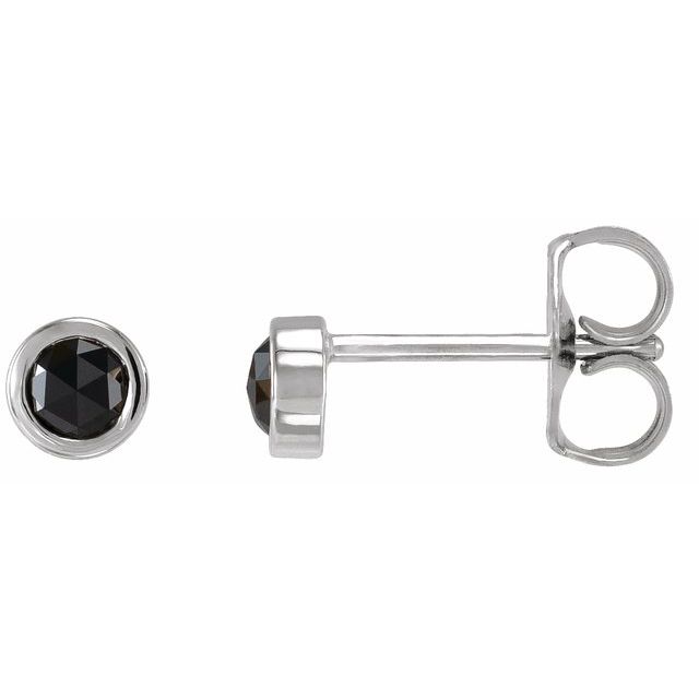 14K White 1/5 CTW Rose-Cut Natural Black Diamond Bezel-Set Earrings