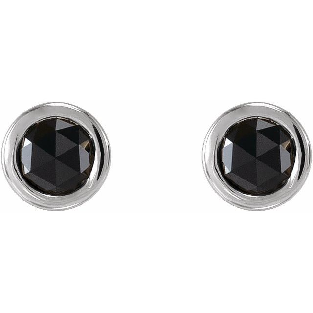 14K White 1/5 CTW Rose-Cut Natural Black Diamond Bezel-Set Earrings