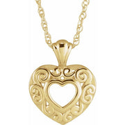 14K Yellow 12.9x10.1 mm Pierced Heart 14' Necklace
