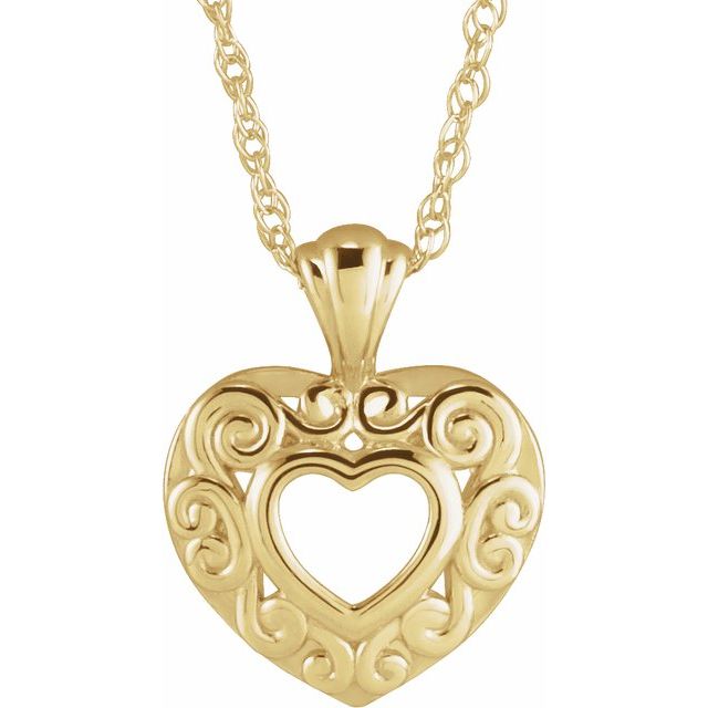 14K Yellow 12.9x10.1 mm Pierced Heart 14' Necklace