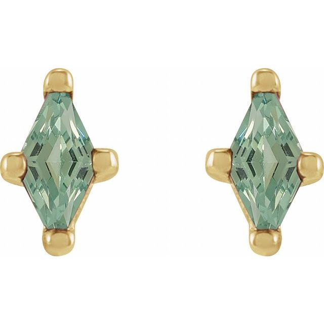 14k Yellow 4x2 Mm Lab-grown Green Sapphire Earrings