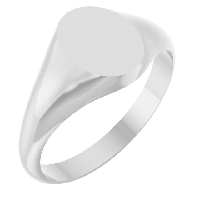 14K White Oval Signet Ring