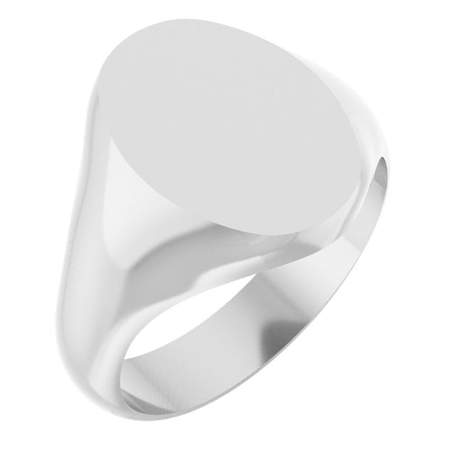 14K White Oval Signet Ring