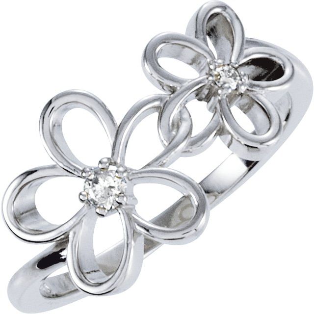 Sterling Silver .07 CTW Natural Diamond Floral Ring