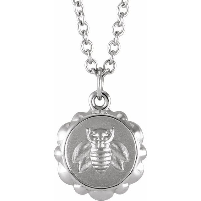 Sterling Silver Bee Medallion 16-18' Necklace