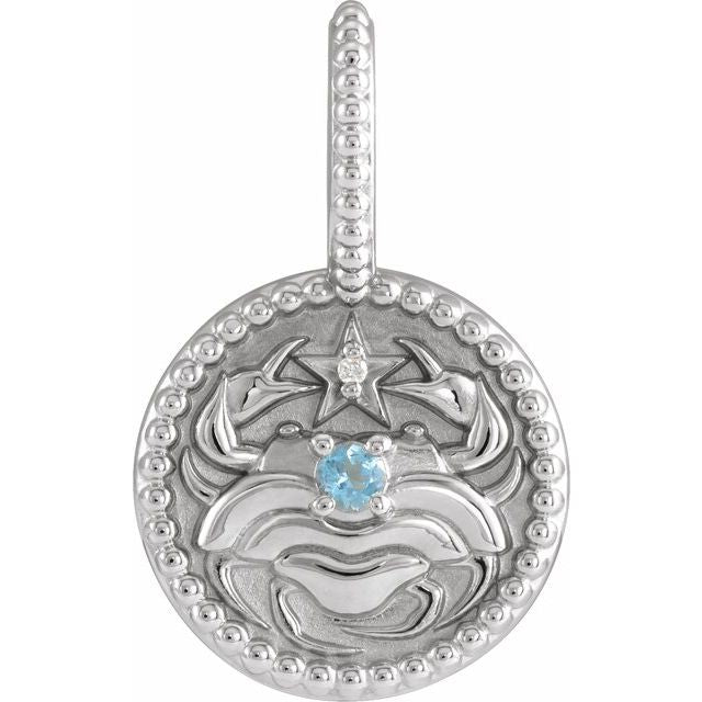 Sterling Silver Natural Aquamarine & .0025 CTW Natural Diamond Cancer Charm/Pendant