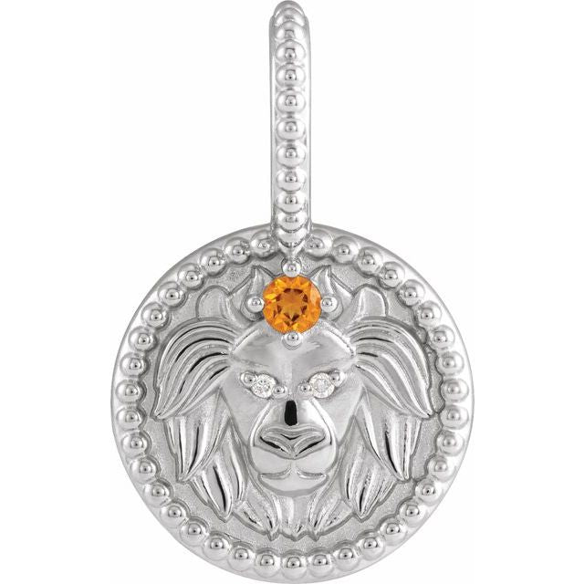 Sterling Silver Natural Citrine & .005 CTW Natural Diamond Leo Charm/Pendant