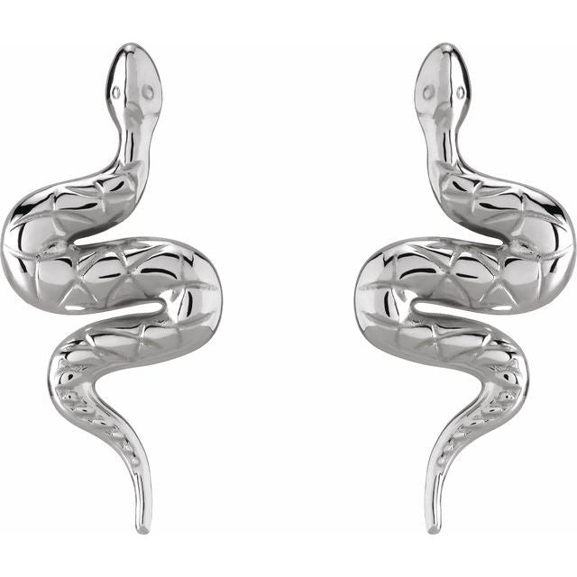 14K White Pair Snake Friction Back Earring