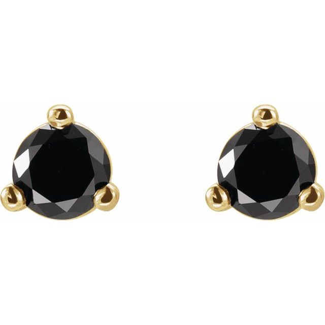14K Yellow 1/8 CTW Natural Black Diamond  Earrings