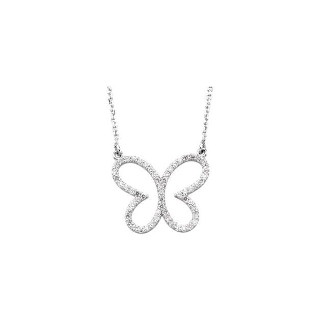 14K White 1/4 CTW Natural Diamond Butterfly 16' Necklace