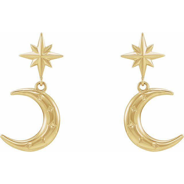 14K Yellow Crescent Moon Earrings