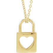 14K Yellow 13.6x9 mm Cutout Heart Lock 16-18' Necklace