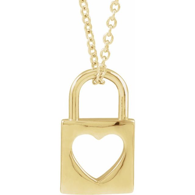 14K Yellow 13.6x9 mm Cutout Heart Lock 16-18' Necklace