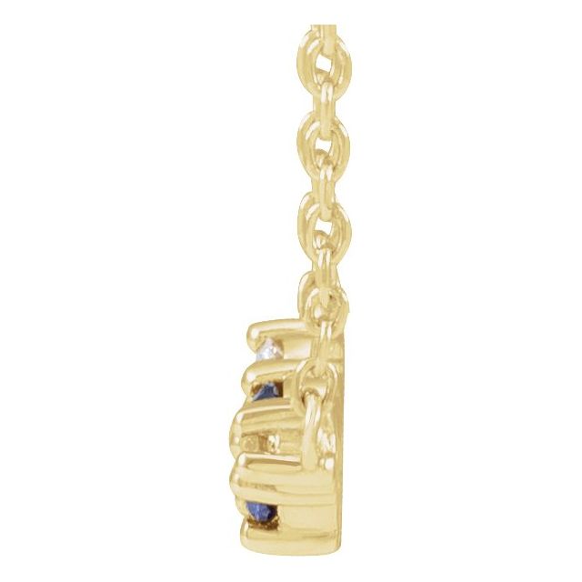 14K Yellow Lab-Grown Blue Sapphire & .05 CTW Natural Diamond Three-Stone Bar 18' Necklace